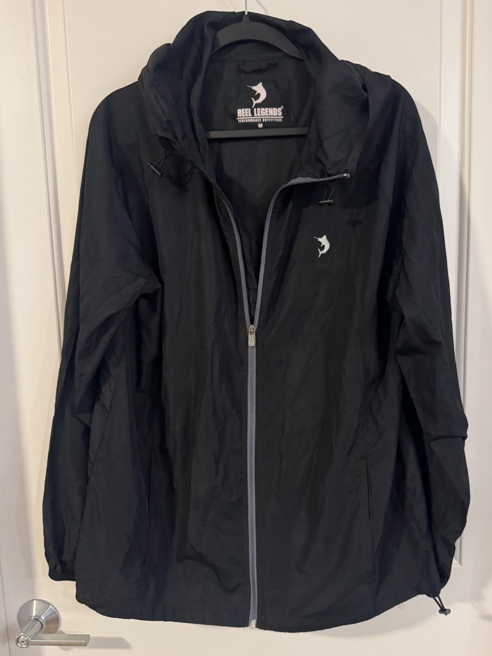 Reel Legends Black Hooded Windbreaker Jacket Mens Size Medium